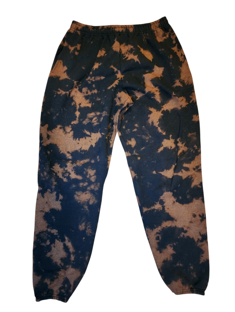 ​Bleach Wash Tie Dye Joggers | Black & Copper Acid Wash Sweatpants | Size Large